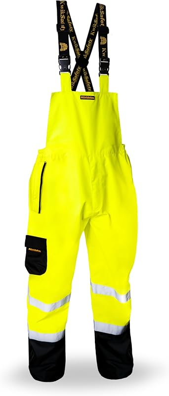KwikSafety RIVER OTTER Hi Vis Rain Bibs Type R, Class E Overalls ANSI OSHA