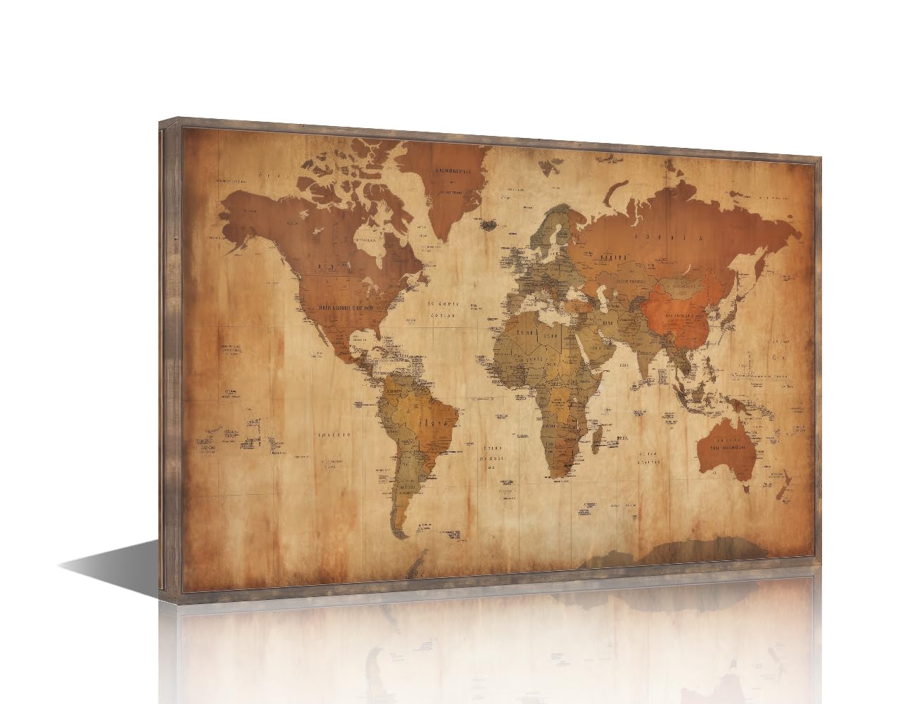 Maps Leinwand-Kunst, Weltkarte, zeitgenössisches Kunstwerk, Poster, Druck auf Leinwand, Vintage-Karte, Wandkunst für Wohnzimmer, gerahmt, fertig zum Aufhängen, 61 x 91 cm (B x H)