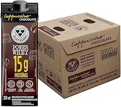3 Corações Bebida Láctea Cappuccino Power Whey Chocolate 15g de Proteína com Cafeína 250ml - 12 unidades
