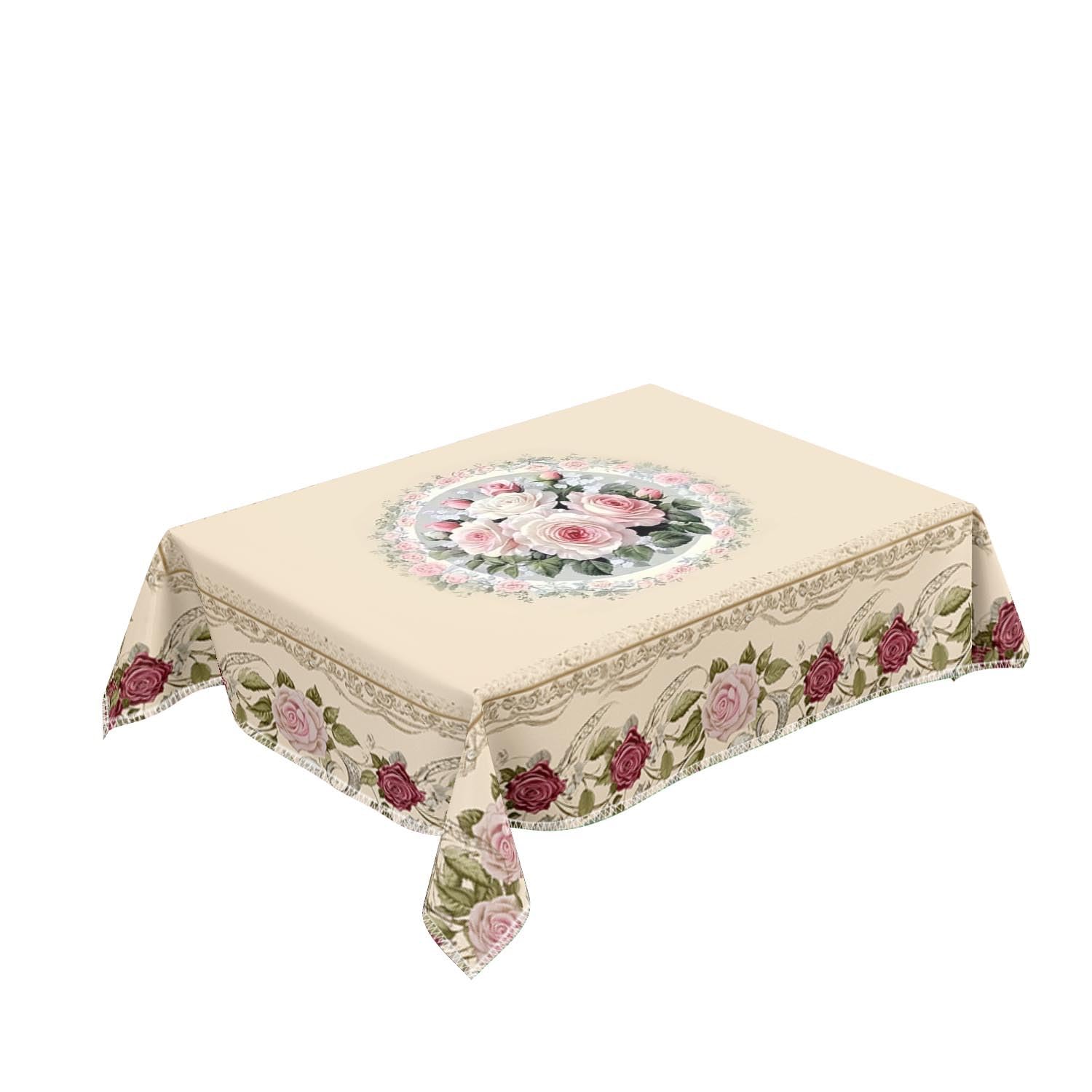 Mantel Antimanchas Flor Retro Beige Mantel Tela Poliéster Impermeable Lavable Manteles de Mesa Rectangular para Interior y Exterior Casa Comedor Cocina Fiesta(140x200cm)