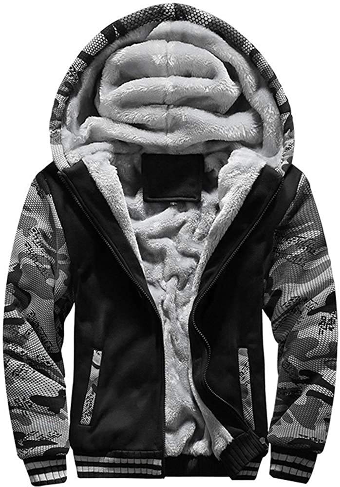 VSUSN Uomo Felpa con Cappuccio Manica Lunga Felpe con Cappuccio Vello Foderato Hoodies con Cerniera Cappotto Giacca Inverno Caldo