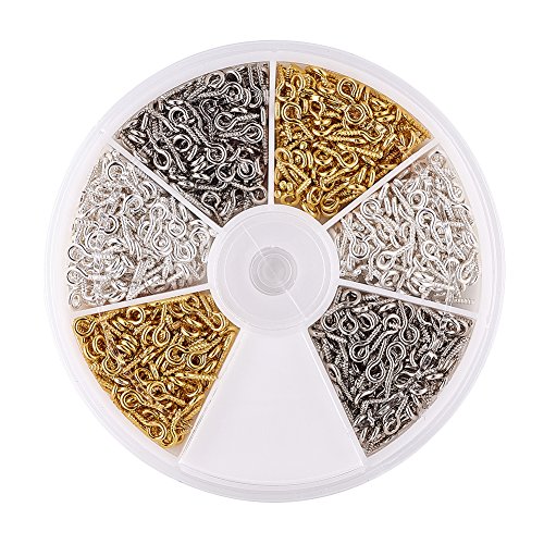 Pandahall 1Box/700Pcs 3 Colors Iron Screw Eye Pin Bail Peg Eye Lags Hooks For Half-Drilled Beads Clay Resin Charms Jewelry Pendants Making Golden & Silver & Platinum 8X4Mm & 10X4Mm #TOP22