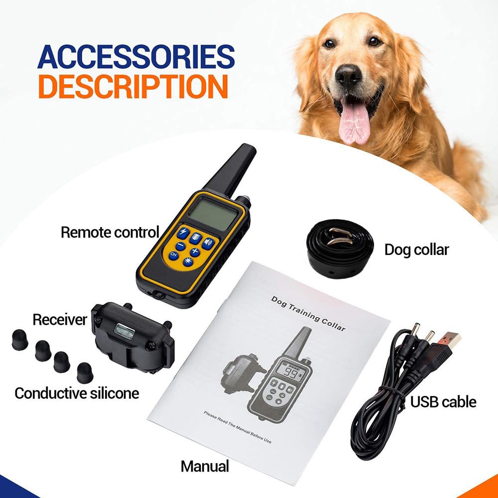 Collier de Dressage pour Chien, Rechargeable Collier Electrique pour Chien, Collier Dressage Chien avec Mode Vibration, Son, Choc Statique et Lumière, IPX67 étanche, Adapté à Tous Les Chiens