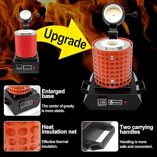 Miniatura 3 de TOAUTO Horno de fusión de oro mejorado TGF3000-V1.1, 1+6.6 lbs Horno de fundición digital eléctrico 1400W 2100F PID Kit de horno de fundición de