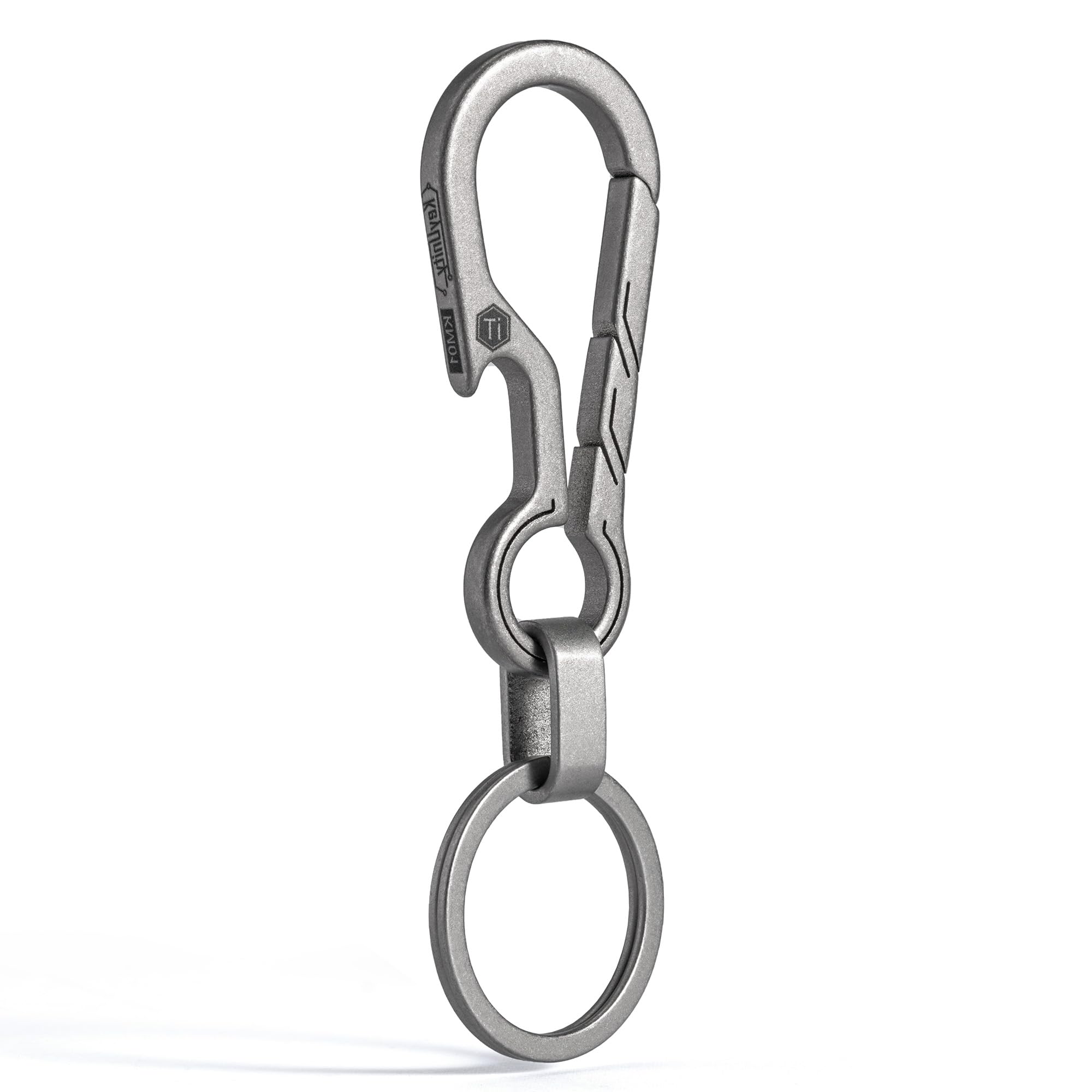 KeyUnity KM01 Titanium Carabiner Keychain Clip Quick Release EDC Key Holder Organizer with Keyring, Km01 (Stonewashed)