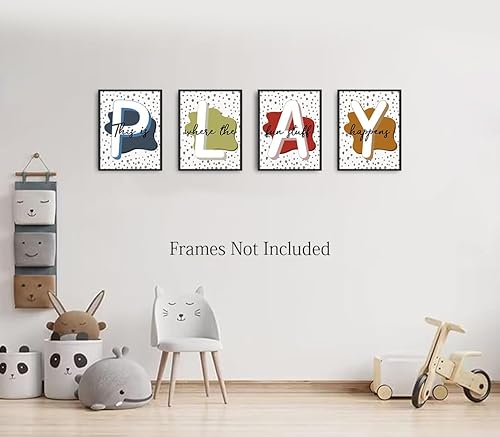 Miniatura 2 de Póster de pared para sala de juegos para niños, póster bohemio de moda con puntos negros, decoración de lienzo para sala de juegos infantil, arte de