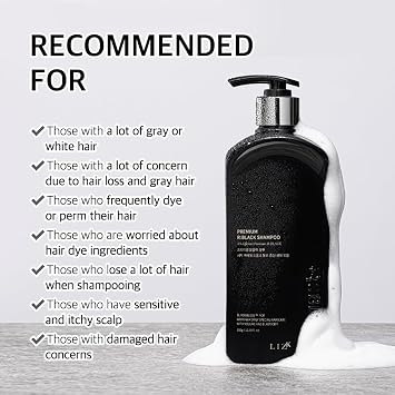 LIZK Premium R:Black Darkening Shampoo for Gray Hair, Hair Loss Prevention & Scalp Care, Daily Hair Care to Improve Volume & Elasticity (12.35 fl.oz)