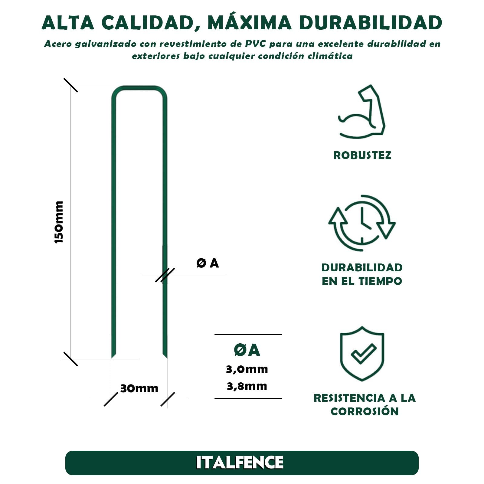 Grapas de sujeción Ø3,00mm plastificadas, Malla antihierba [1000 piquetas]