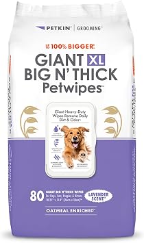 Petkin Giant XL Big N Thick PetWipes - 80 Wipes - Lavender Scent - Pet Wipes for Dogs and Cats - for Face, Paws, Ears, Body & Eye Area - Super Convenient Dog Cleaning Wipes