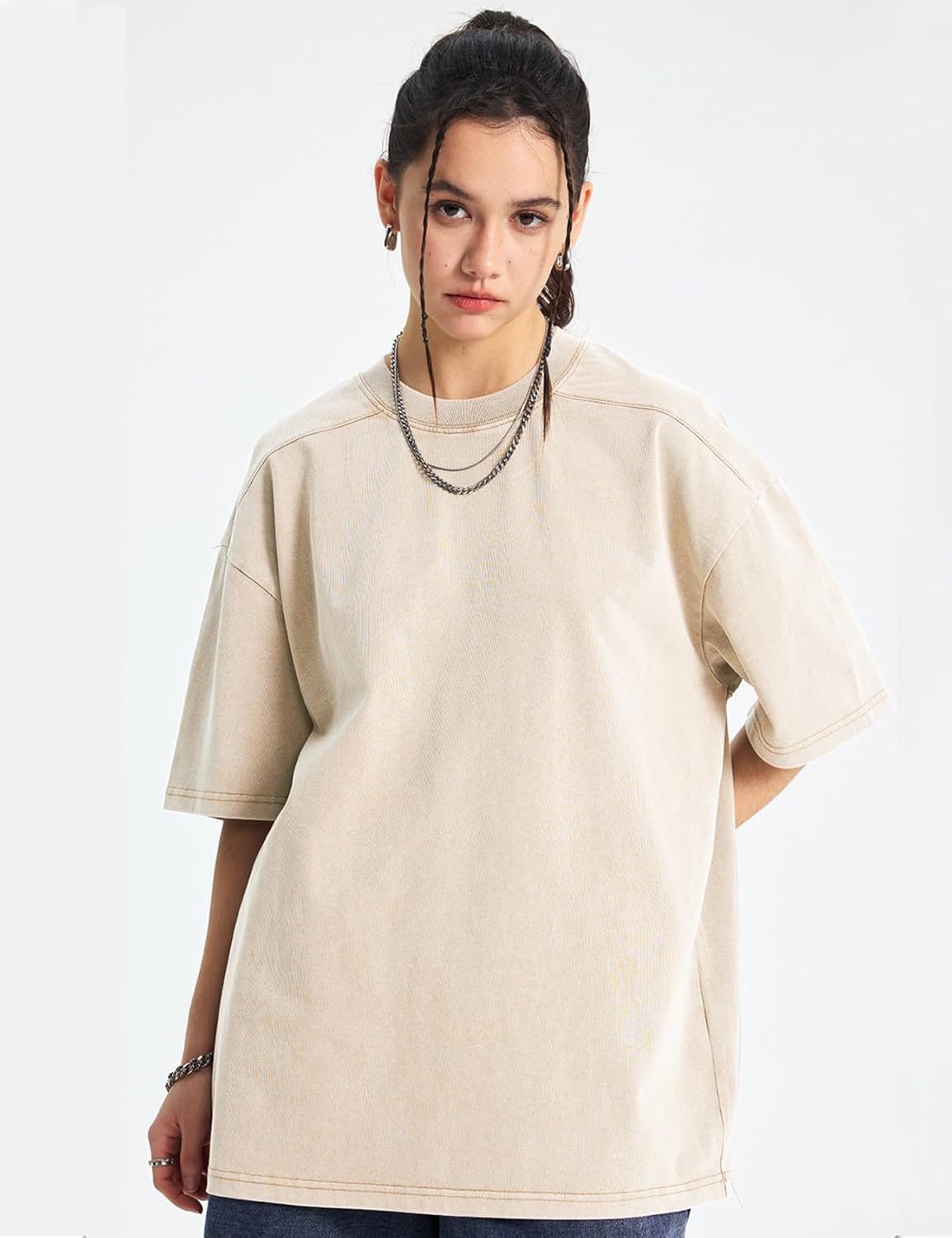 Arssm Women Oversized T Shirts Acid Washed Cotton Tees Vintage Baggy Loose Fit Streetwear Workout Tops - Image 5