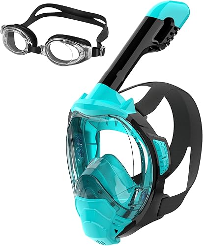 Máscara de esnórquel de cara completa, máscara de esnórquel con soporte de cámara desmontable, vista panorámica de 180 grados, antifugas, equipo de