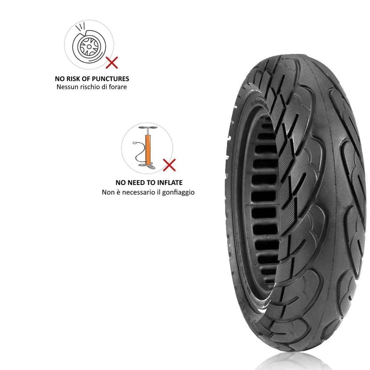 ECOVELO Pneumatico Solido 10x2.125 Antiforatura Ruote 10" per Monopattino Elettrico