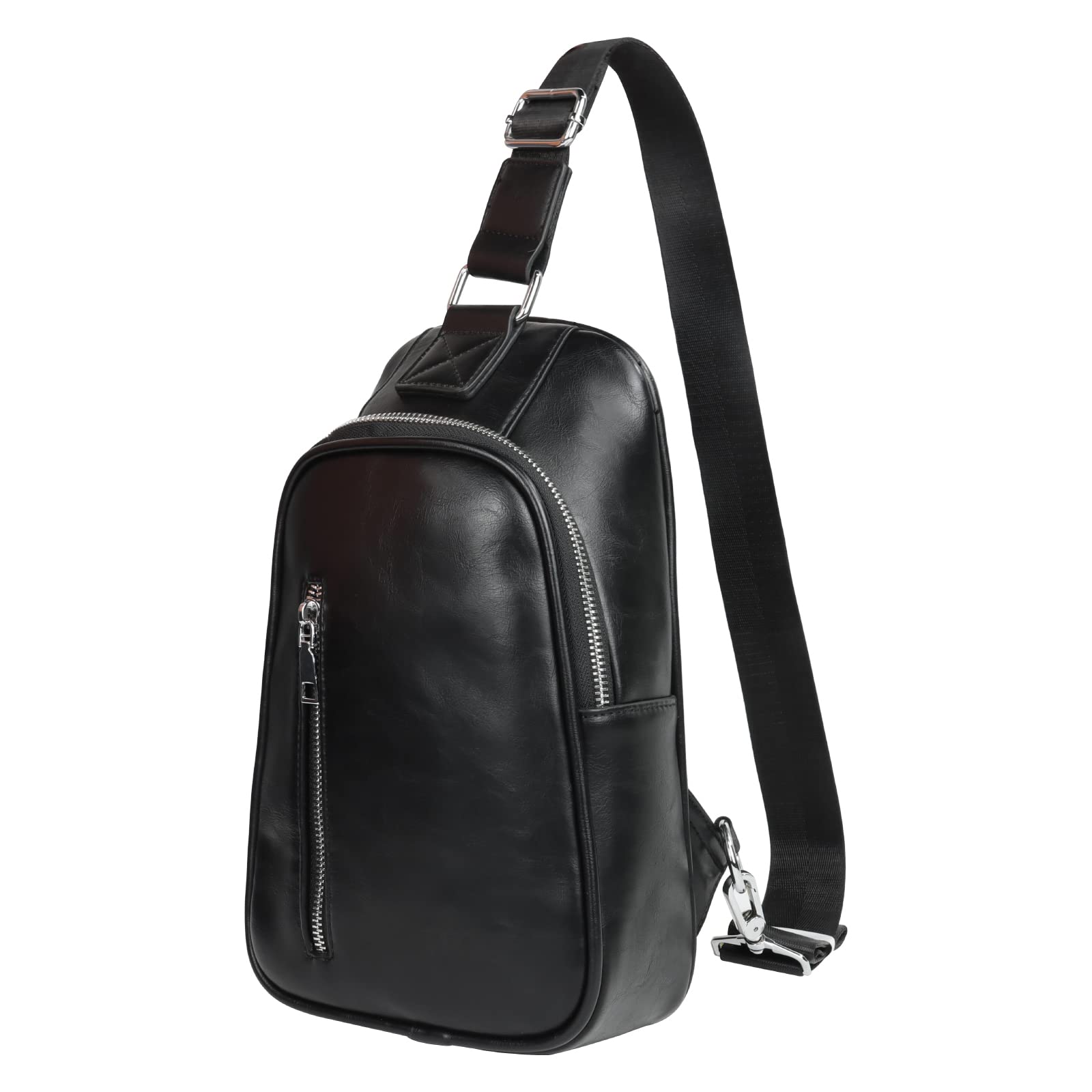 TITILT Waterproof PU Leather Sling Backpack Classic Casual Bag Travel Lightweight Outdoor Crossbady Daypack …, Black B, Small, Sling Backpack Modern