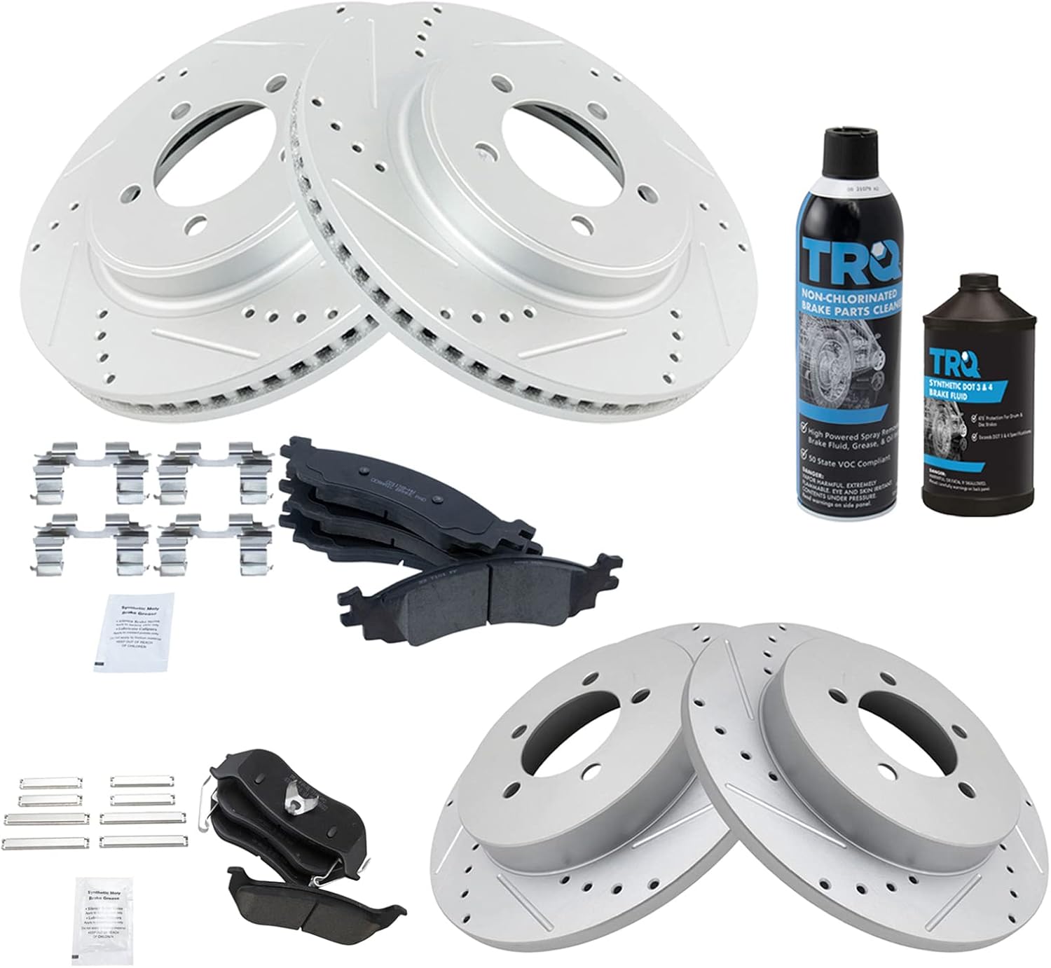 TRQ Front & Rear Brake Pad & Rotor Kit Performance Ceramic Premium G-Coated Slotted X Drilled Compatible with 2006-2010 Ford Explorer 2007-2010 Explorer Sport Trac Mercury Mountaineer