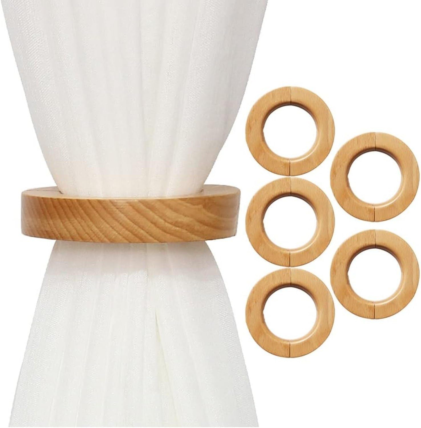 Uchwyt do zasłon obrotowy magnetyczny klamra kreatywna spinacz do firan naturalna tekstura dekoracja okna drewniany kolor 1 sztuka, Kolor drewna, 6pcs