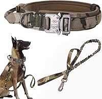Vista 32 de Xqpetlihai Juego de collar y correa táctica para perro, collar ajustable de nailon militar para perro con mango de control y hebilla de metal