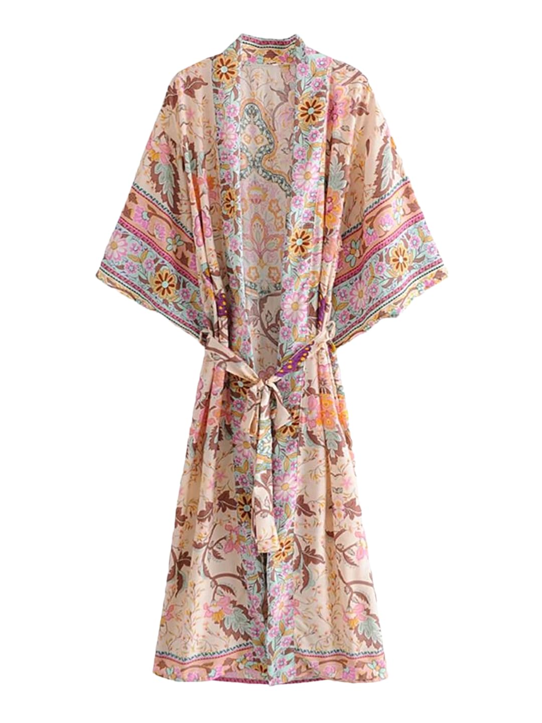Disimlarl Kimono da donna con stampa a pipistrello, da spiaggia, stile bohémien, con scollo a V, fascia per bikini
