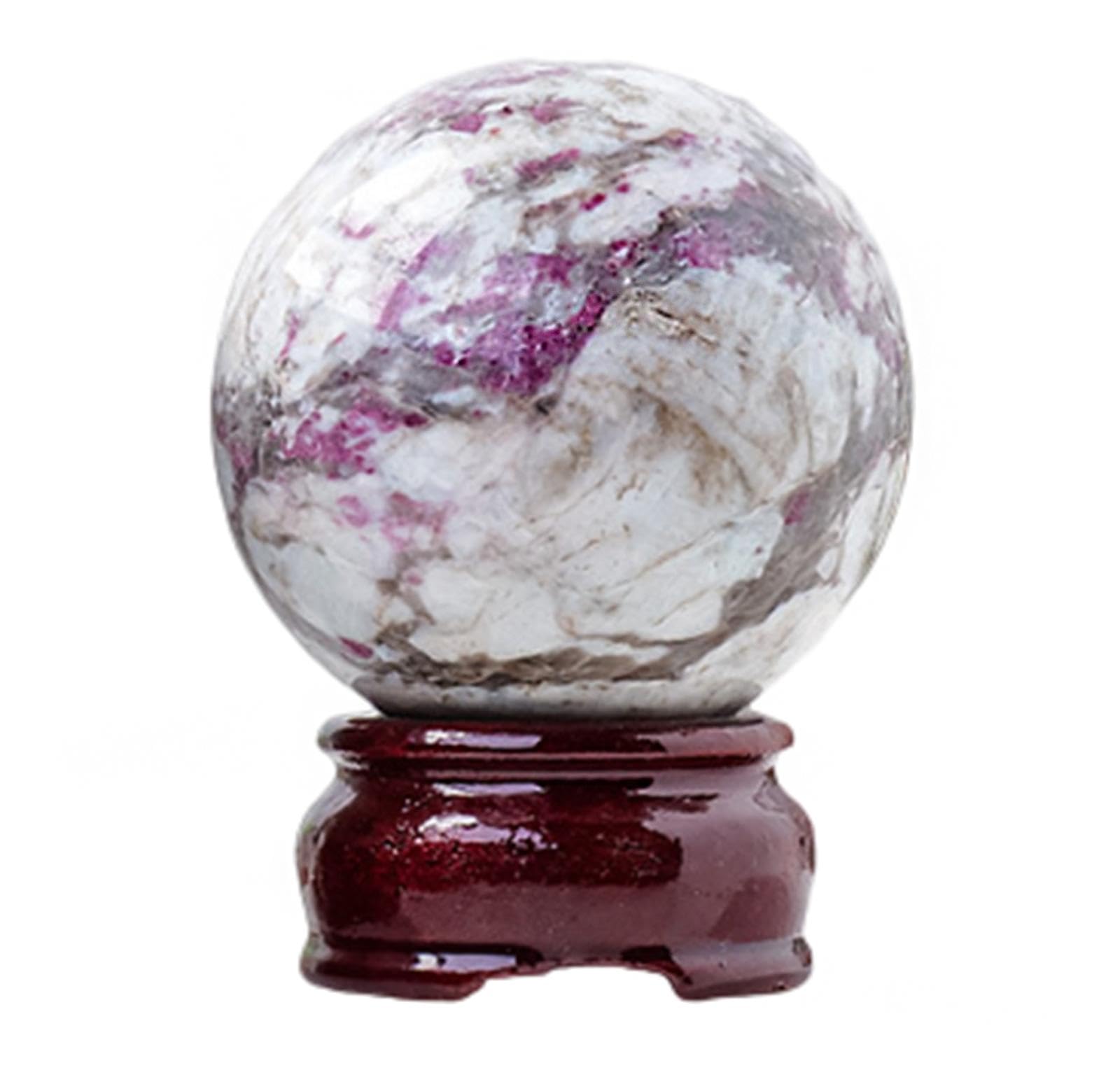 AUOQKQUT Crystal Ball Plum Blossom Tourmaline Balls Decorative Sphere with Wood Stand Crystals for Feng Shui,Family,55-60mm