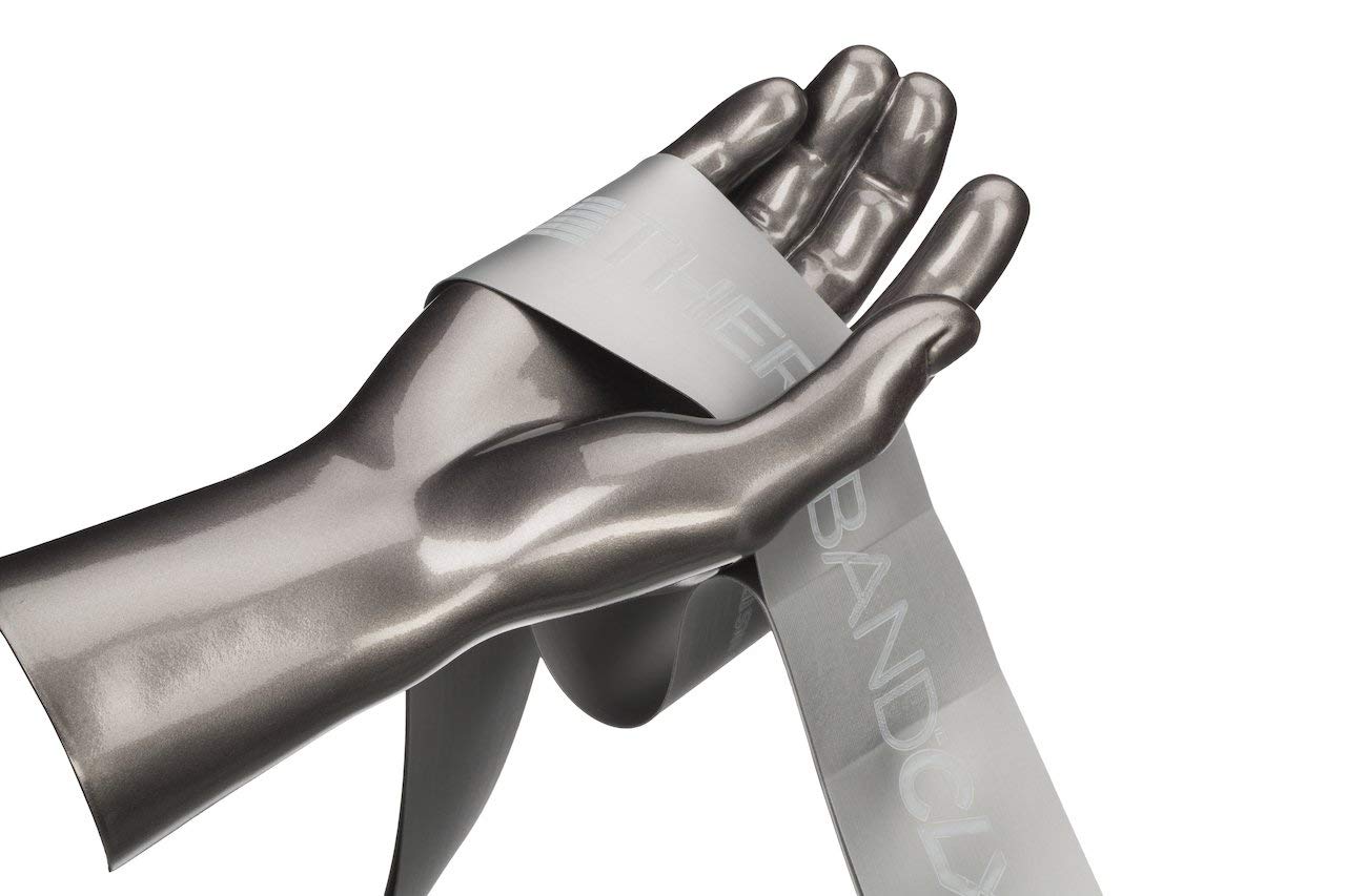 THERABAND CLX Banda de resistencia sin látex, Pilates, gimnasio en casa, HIIT, terapia física, equipo de rehabilitación y fitness, 22 metros, plata, súper pesado