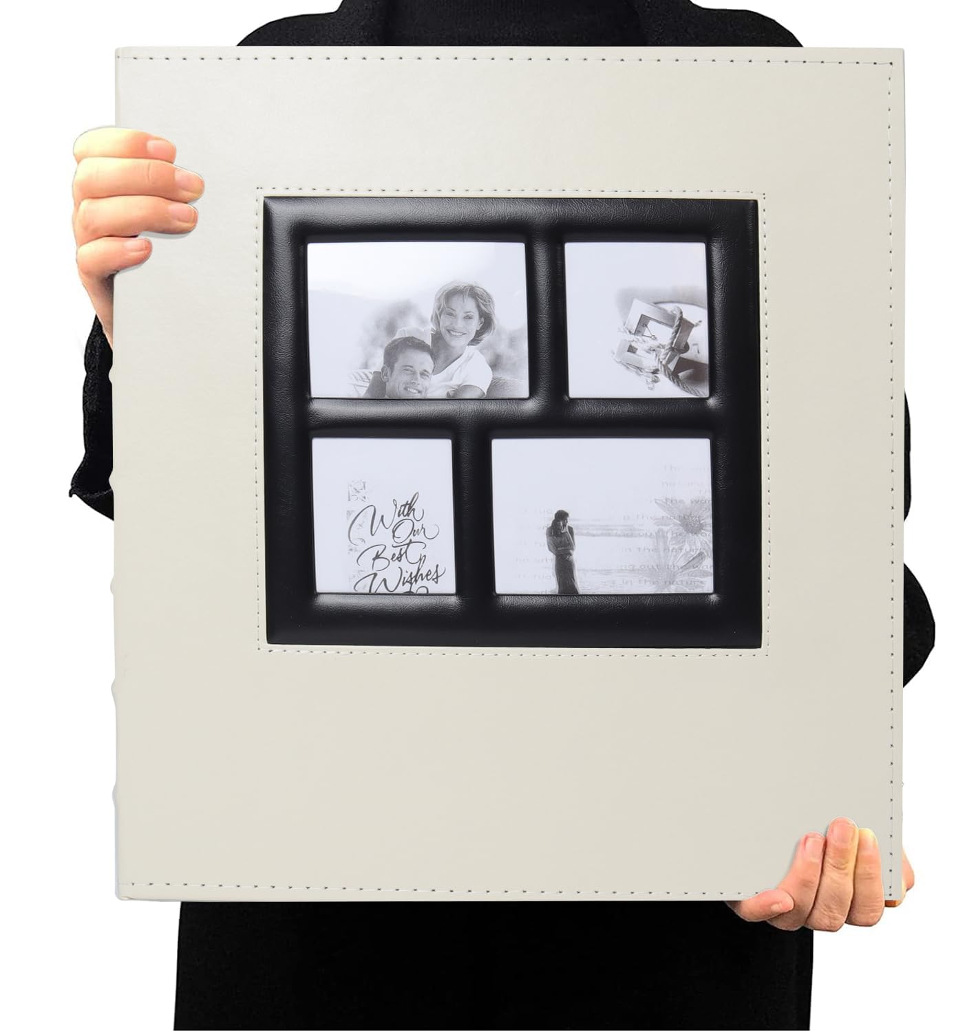 RECUTMS Photo Album 4x6 600 Pockets, Black Pages Leather Cover Large Capacity Picture Albums Holds 600 Horizontal and Vertical Photos (Beige)