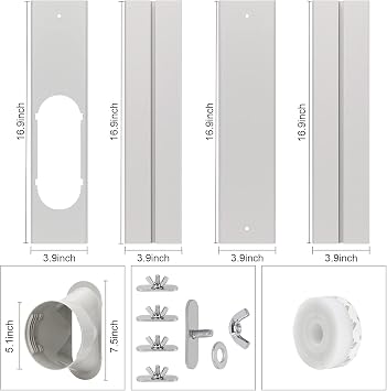 Portable Air Conditioner Window Kit, Adjustable Vertical/Horizontal Sliding Window Vent Kit Plate for AC Unit, AC Window Seal Suitable for 5.1” AC Exhaust Hose