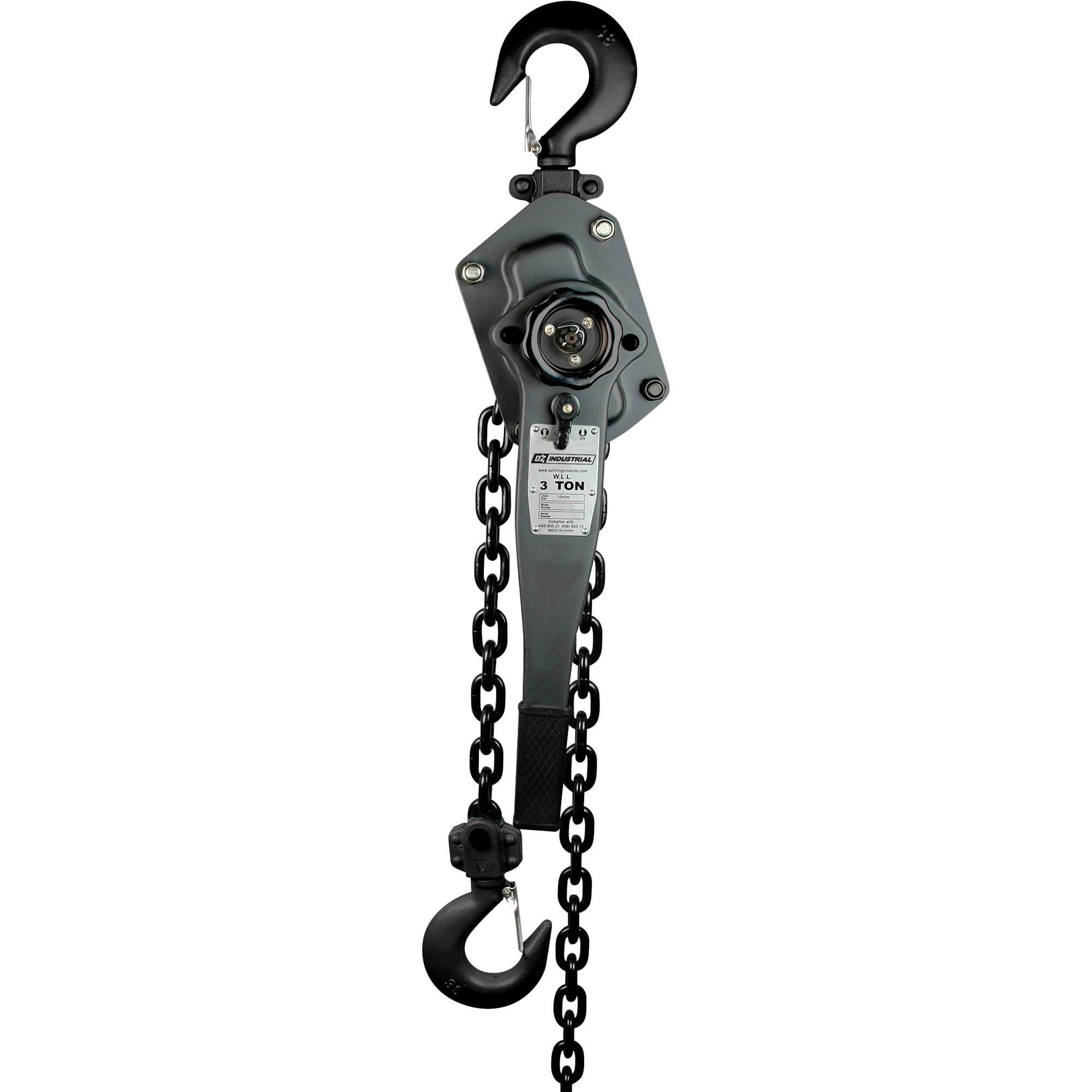 Industrial Series Manual Lever Hoist by OZ Lifting Products – Grey, Model OZIND300-20LH