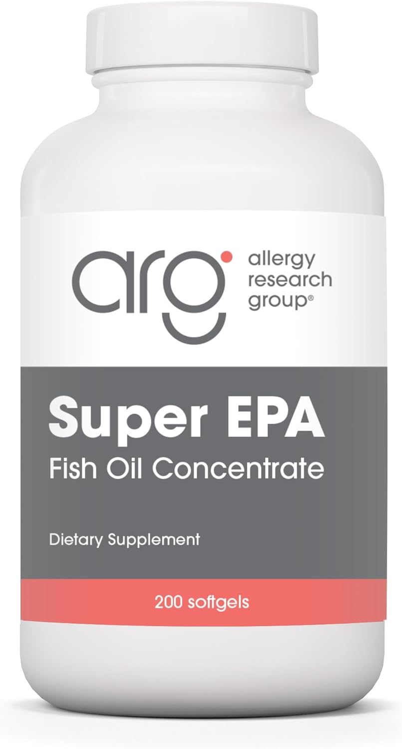 Allergy Research Group Super EPA - Omega 3 Supplement, Fish Oil Concentrate, EPA, DHA, Omega 3 Fatty Acids, Sustainably-Sourced Anchovies, Softgels - 200 Count