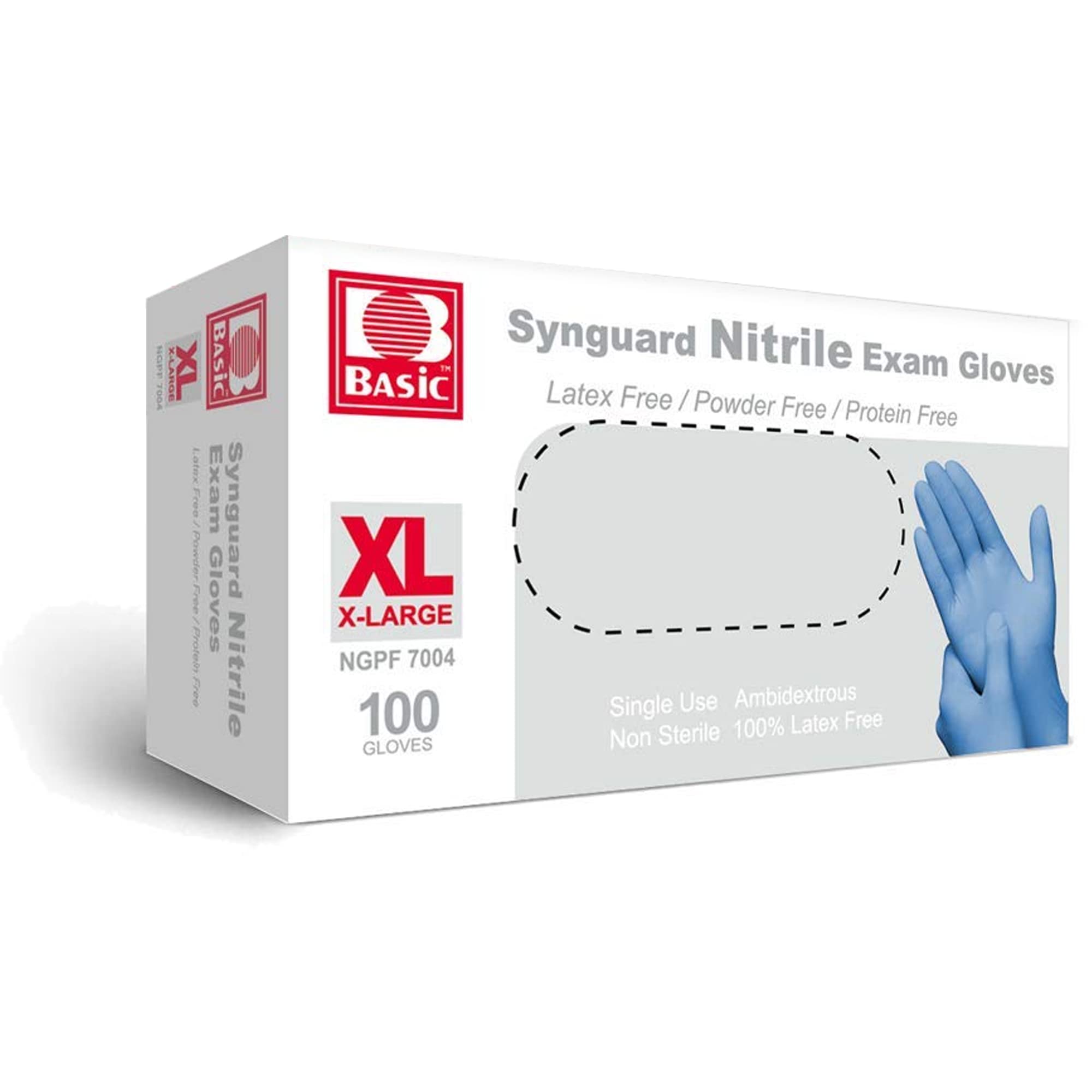 Basic Medical Nitrile Exam Gloves (X-Large) 1 Boxes 100 Gloves,Blue,NGPF-7004