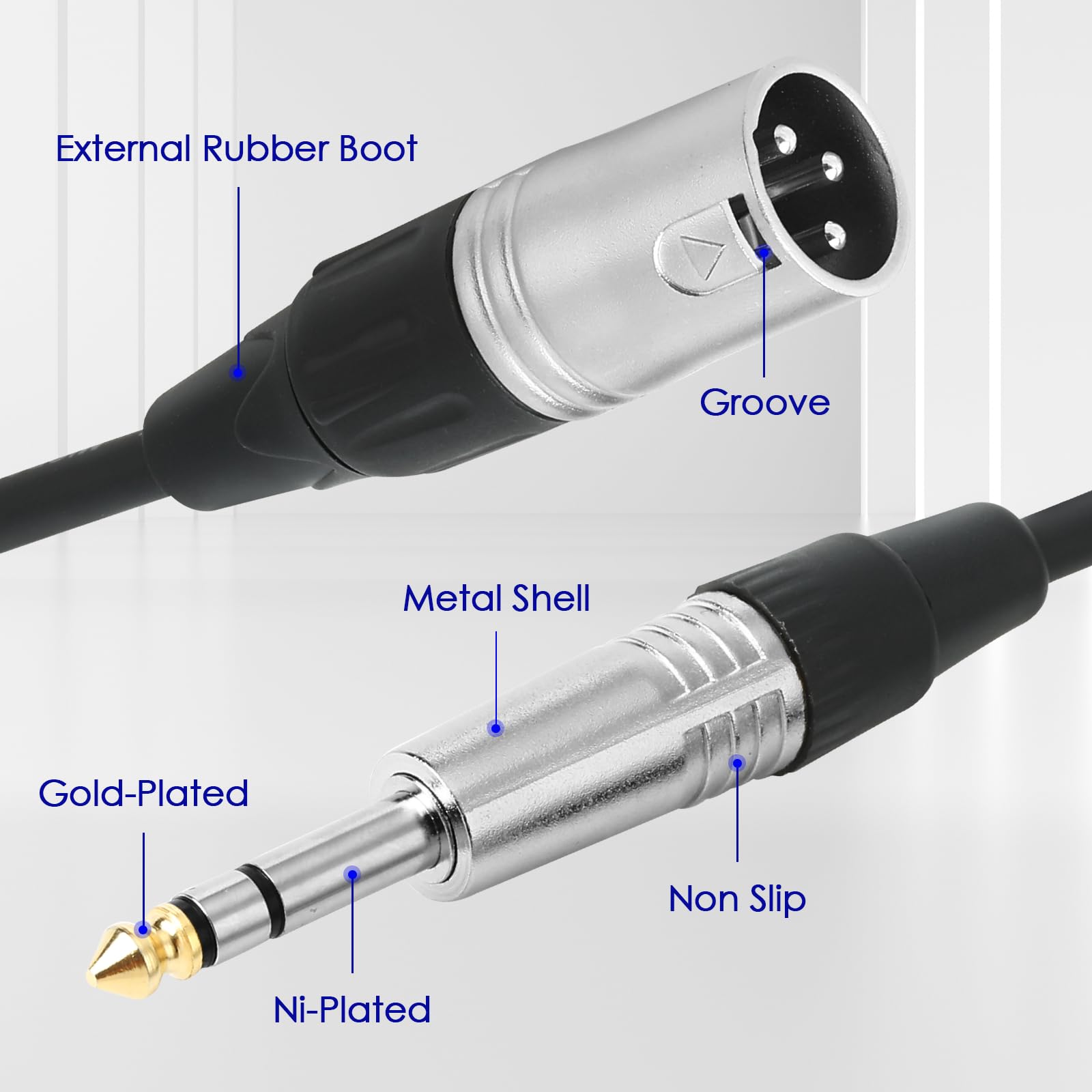 Cable XLR macho a 1/4 TRS Jcak de 6 pies, enchufe TRS de 6.35 mm a XLR macho de 3 pines a cable de micrófono de interconexión TS macho equilibrado (paquete de 2)