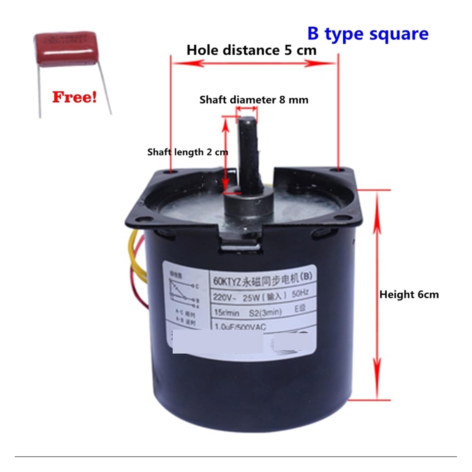 Projection Screen Motor 60ktyz Permanent Magnet Synchronous Flat Shaft 8mm Electric Silver Screen Cloth Lifting Motor B/C 6/7cm