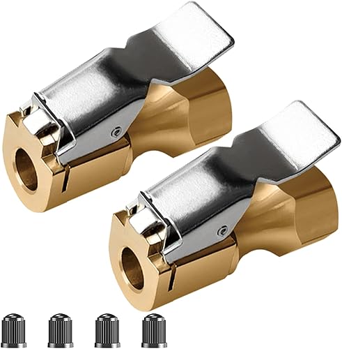 monohomi Paquete de 2 portabrocas de aire, bloqueo de flujo cerrado de alta resistencia con 4 tapas de vástago de válvula para medidor de inflador