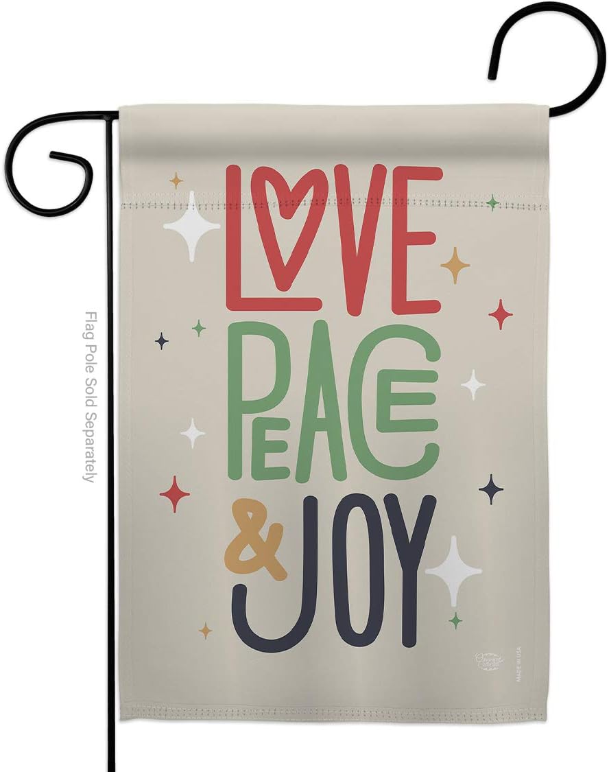 Love Peace Joy Garden Flag Set Mailbox Hanger Wintertime Winter Wonderland Snowflake Snowman Ice Skate Season Snow Small Decorative Gift Yard House Banner Double-Sided Made In USA 13 X 18.5
