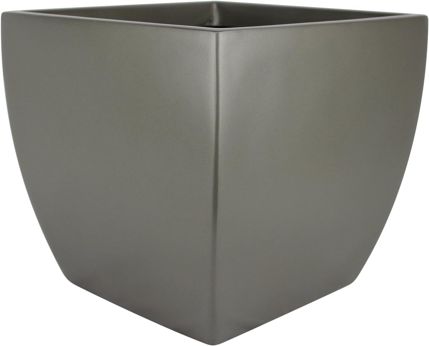 Stockholm Square Curved Fiberglass Planter (L:16 x W:16 x H:14.5, Metallic Grey)