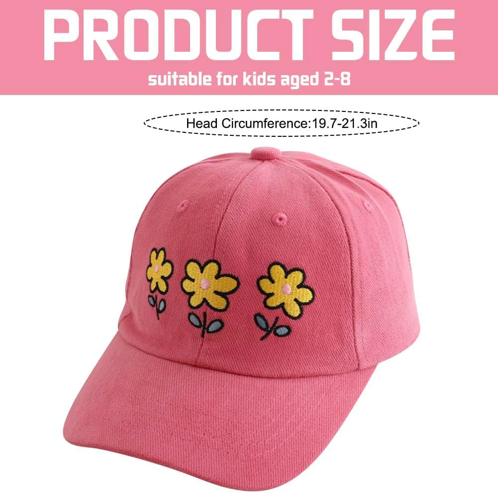 Baseball Hat for Toddler Girls Ages 2-8, Cute Embroidered Adjustable Vintage Washed Kids Baseball Cap - Image 2