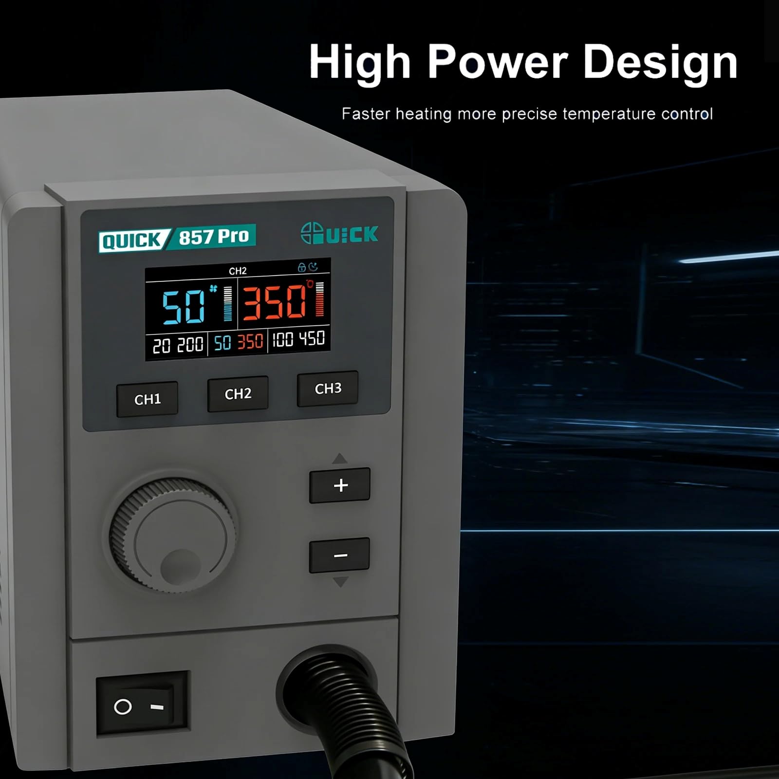 857 Pro 580W Digital Hot-Air-Rework-Station, intelligente Heißluftpistole und Lötstation mit 3 Düsen für die Reparatur von Handy-PCBs