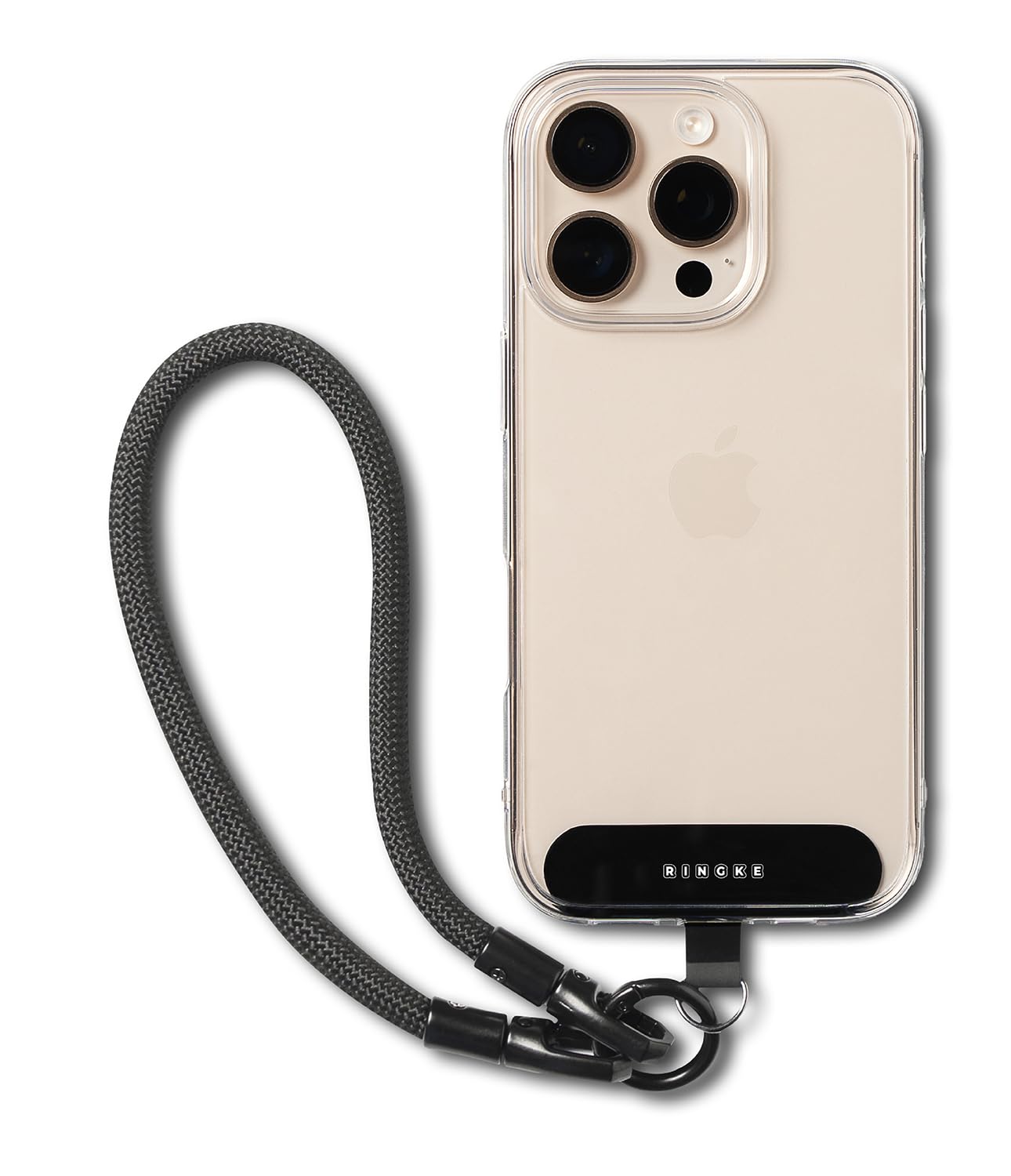 Ringke Holder Link Flow Hand Strap [U Type] with TPU Tether Tab, Adjustable Tangle-Free Polyester Sturdy Rope Wrist Loop with Carabiner Compatible with Universal Smartphone Case, etc. - Calm Black