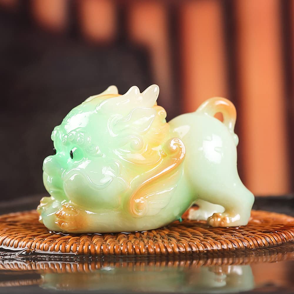 Hormsdar Color Changing Tea Pet PiXiu Funny Resign Sparkling Statue Kung Fu Tea Tray Decor Tea Lover's Gift Home Office Desk Feng Shui Ornament