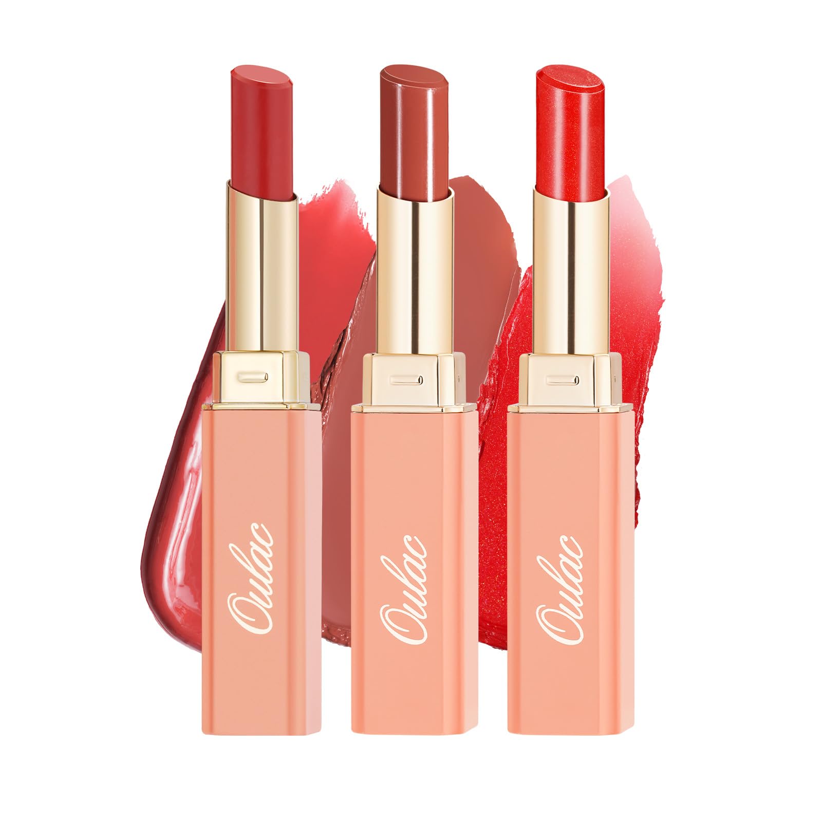 Oulac Red Lipstick & Peach Lipstick Set, Lip Colour Moisturizing Formula, Medium Coverage