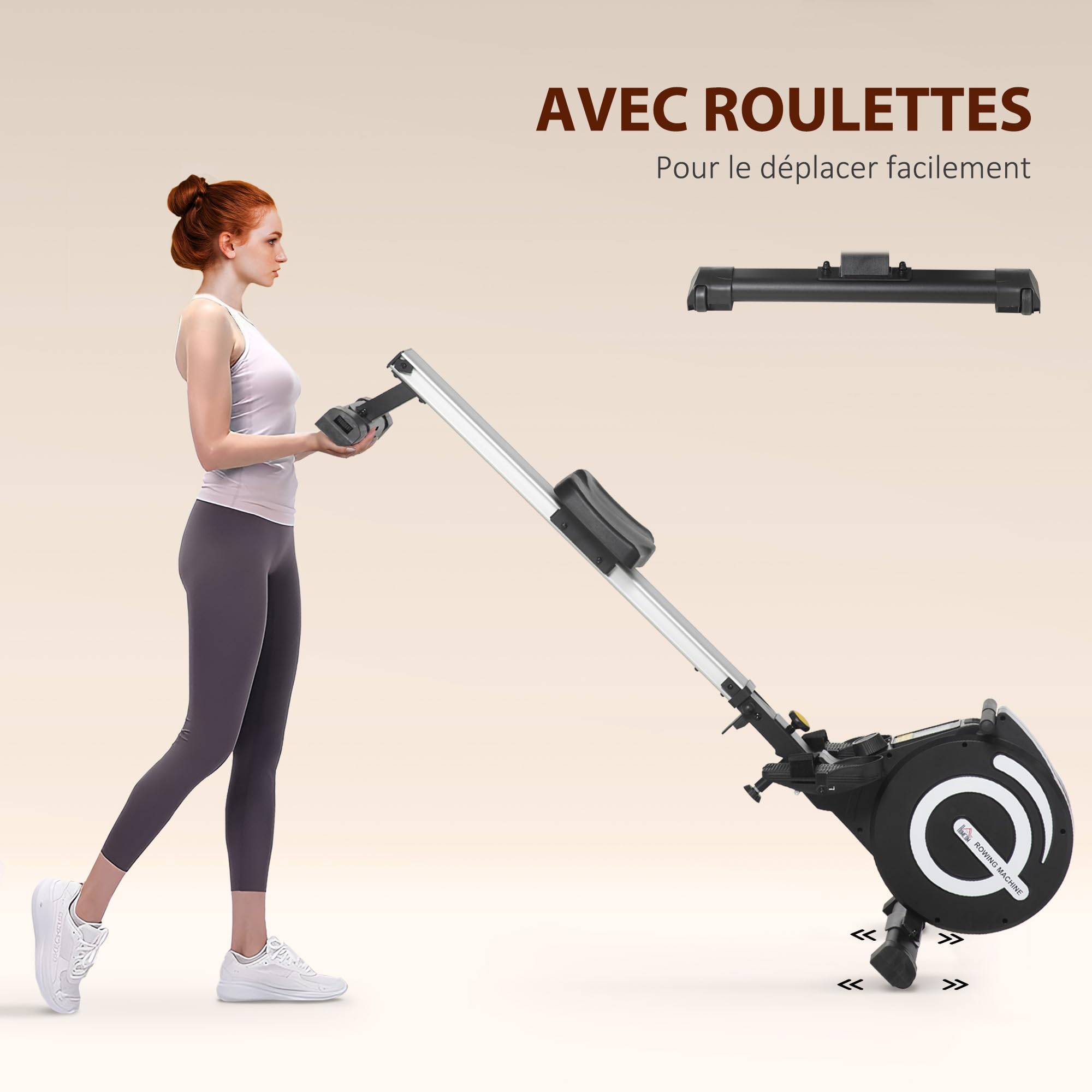 HOMCOM Rameur d'appartement Pliable freinage magnétique - Silencieux - 8 Niveaux de résistance magnétique - Glissière en Aluminium - écran LCD Multifonction - Acier alu. ABS Noir Argent