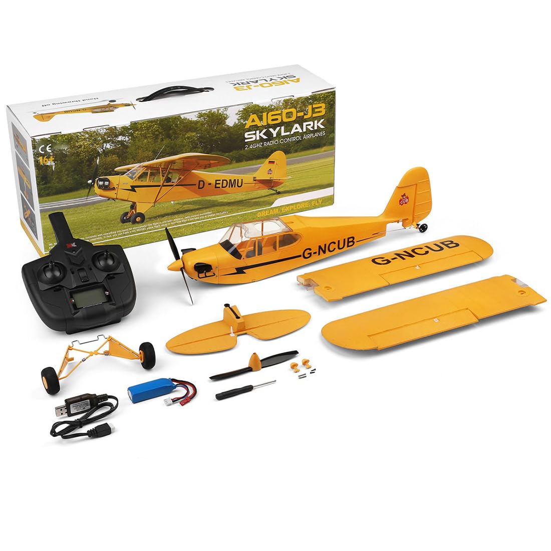 XK A160 J3 RC Airplane Model, 3D/6G 2.4G 5CH Brushless Scale RC Plane for Adults, 650mm Wingspan EPP Fixed Wing Aircraft, Quick Release(RTF Version)