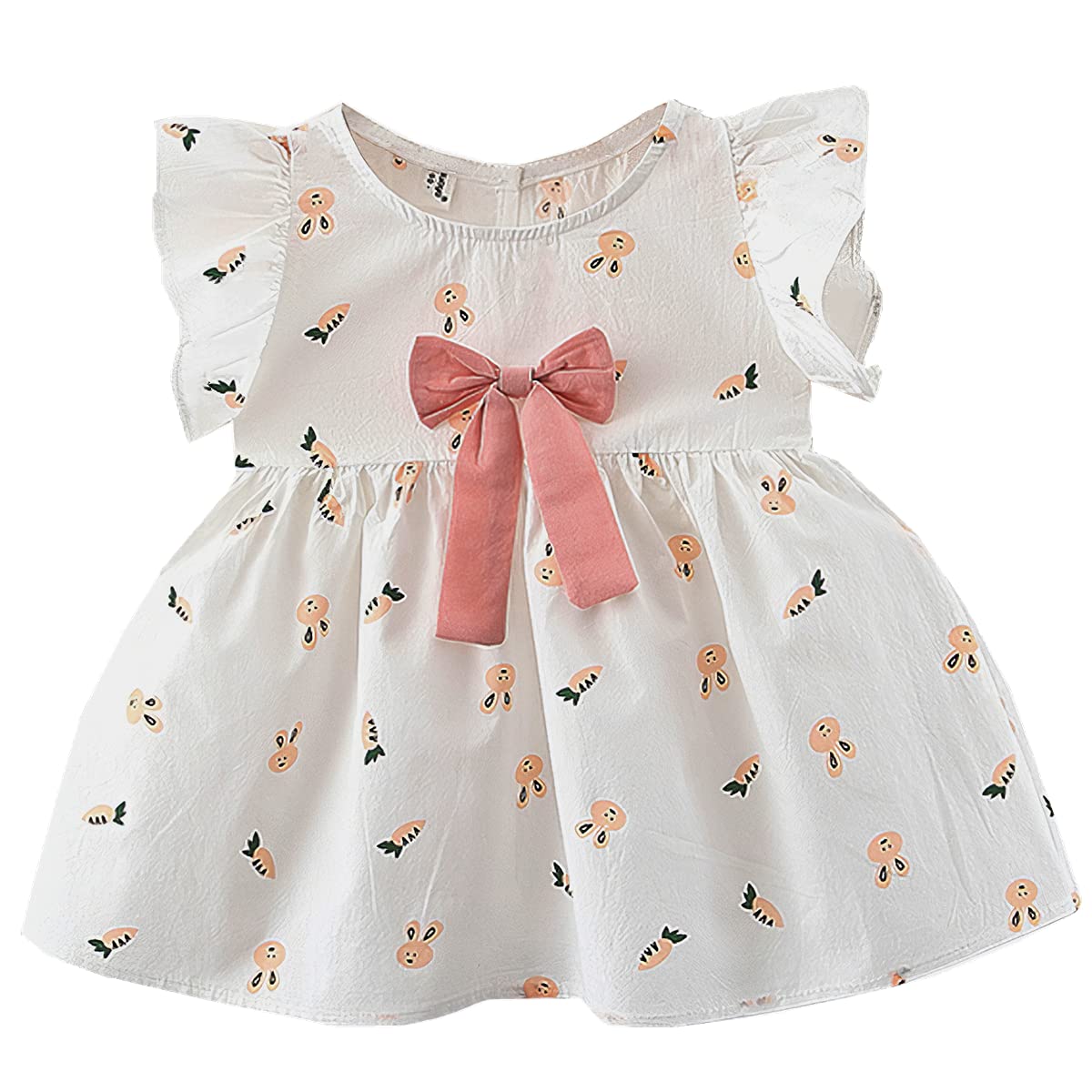 amropi Bebé Niñas Vestido Algodón Manga con Volantes Corbata de moño Princesa Casual Vestido 0-3 años