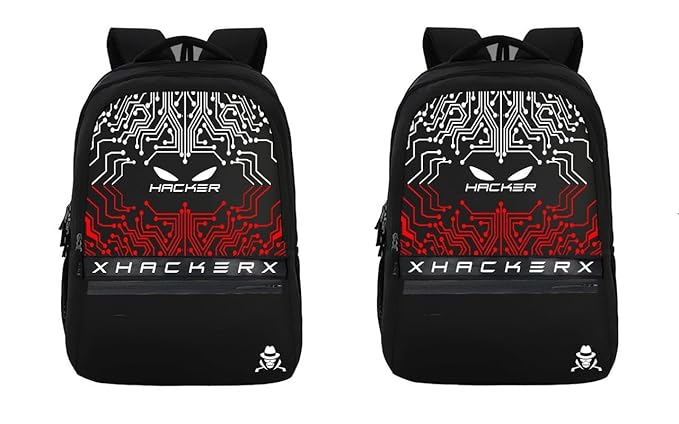 THE GANGSTER HACKER Edition Bag with 2 Secret Pockets, 28 litres Large Size Laptop Backpack Black (Pack of 2)
