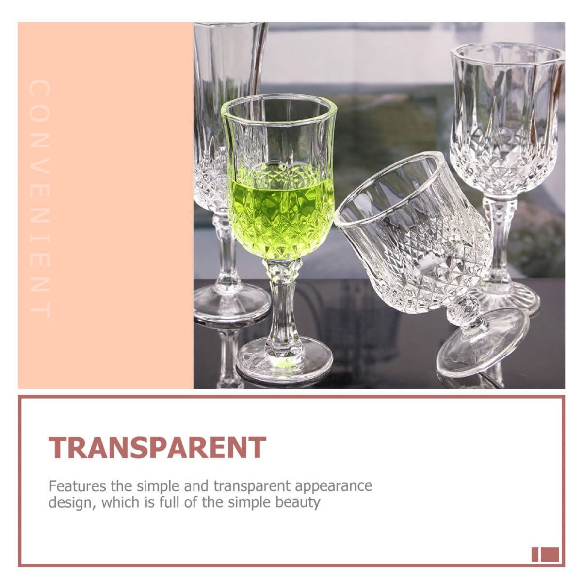 FOMIYES Copas de Vino Claro de Cristal Tallado Diseño Diamante, 4 Piezas, Copa de Cóctel Transparente para Hogar y Hotel, Ideales para Fiestas y Degustación de Vino