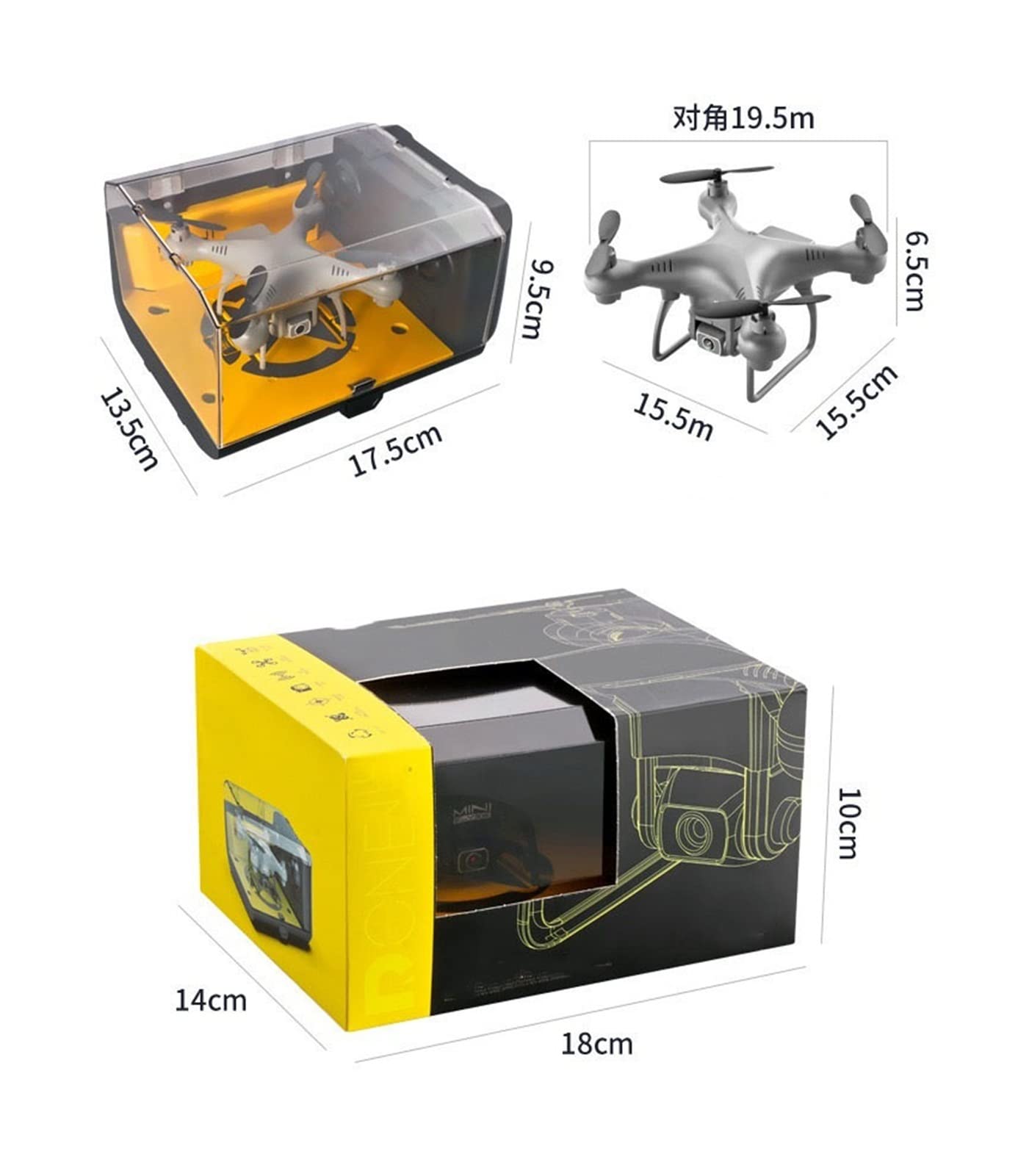 Drone Mini Rc Drone HD 4K Fotografia lotnicza Helikopter Profesjonalny szerokokątny Ciśnienie powietrza Stała wysokość Quadcopter Drone Toy (Kolor : Brak kamery Rozmiar: 1) (Kamera 4K 2B szary 1)