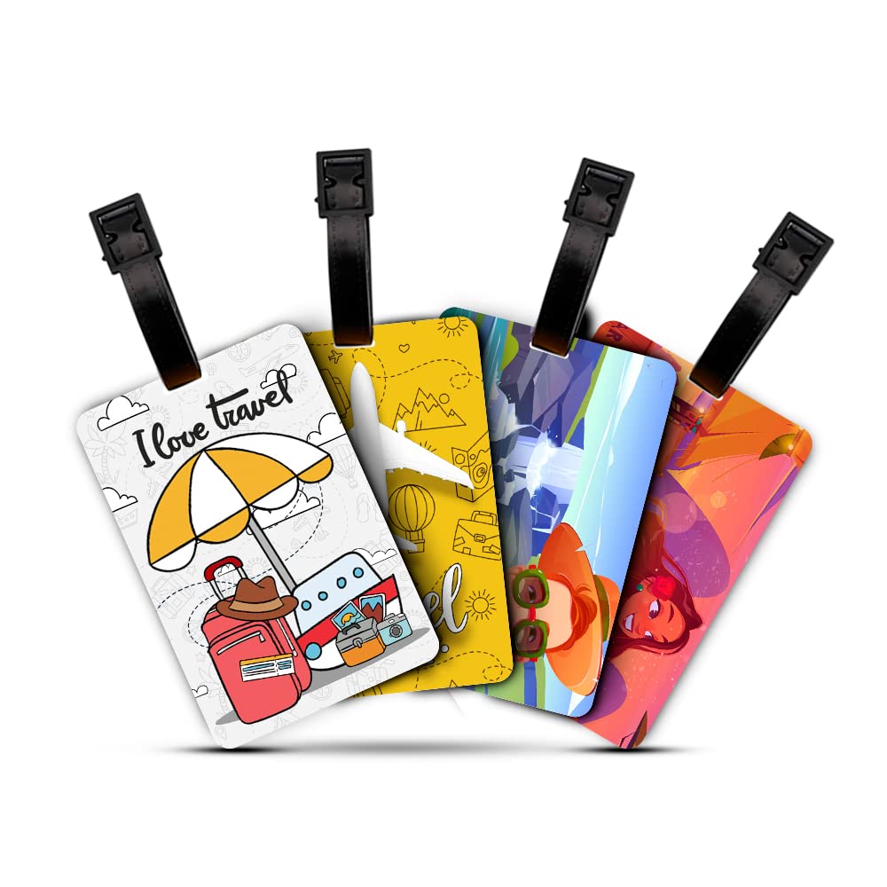 Ultra 3D ID Label Tags for Luggage Suitcase & School Bags Set of 4 - I Love Travel + Travel Time + Selfies Lady + Men