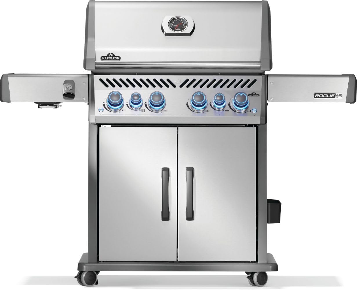 Napoleon Rogue PRO-S 525 Propane Gas Grill with Infrared Side and Rear Burners, Stainless Steel, Durable 6-Burner BBQ