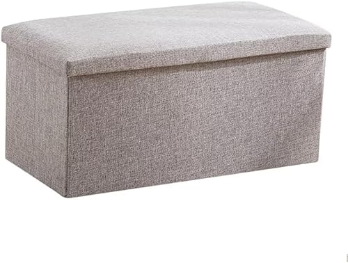 HOTINBO 収納オットマン 収納スツール ベンチ 収納ボックス 折りたたみ式スツール 耐荷重 足置き 持ち運びに便利 ふた付き 本/布団/衣類収納 (グレー,76*38*38CM)