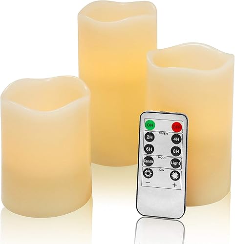 Velas LED parpadeantes sin llama juego de 3 luces artificiales de cera real marfil con control remoto y función de temporizador velas parpadeantes