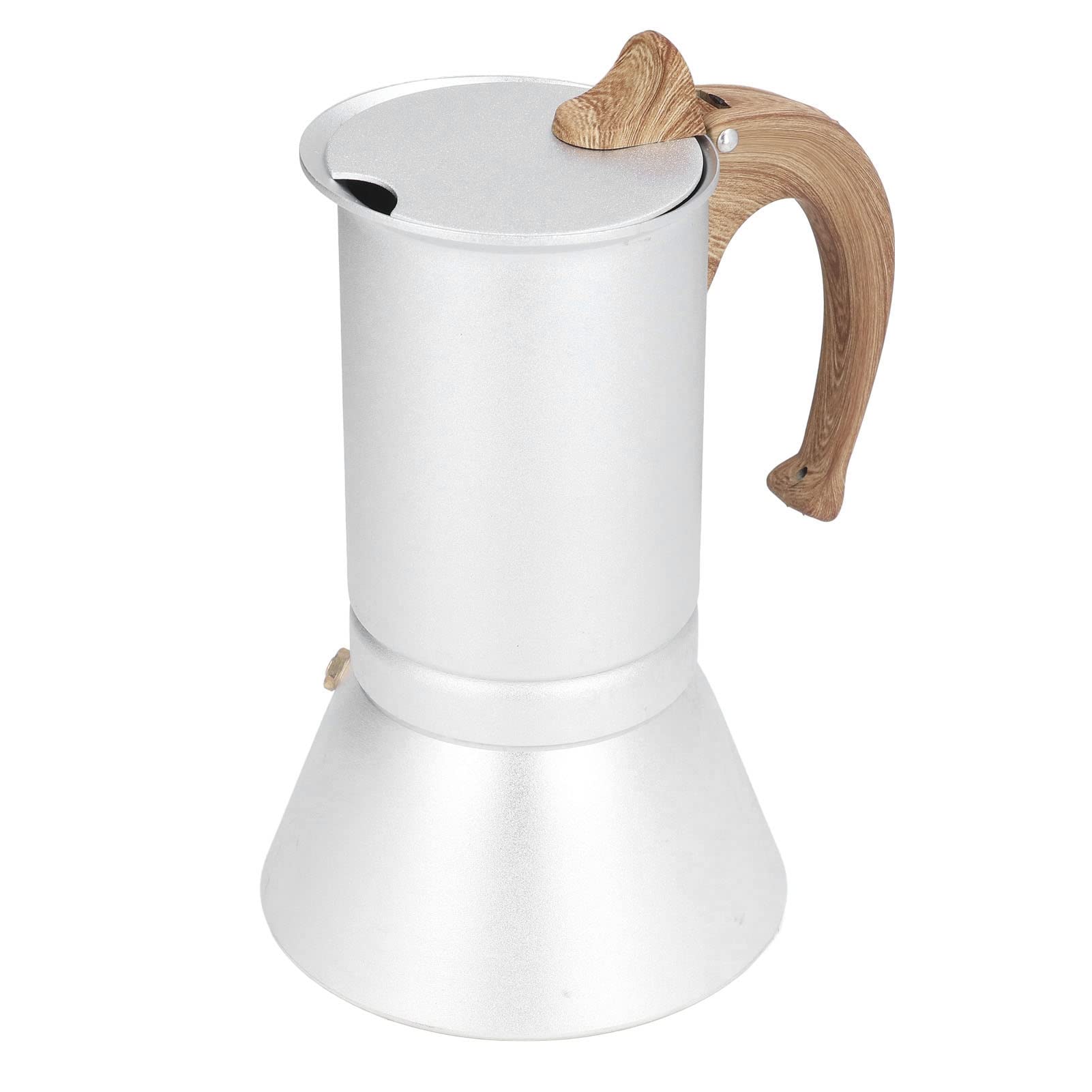 Caffettiera a fornello, Caffettiera italiana, Pentola professionale in metallo con struttura in acciaio inossidabile e alluminio, per fornelli elettrici a gas a induzione, Argento (300 ml)