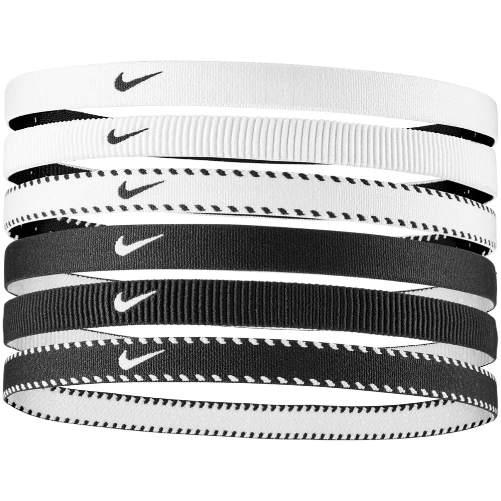 Nike Men's Flex Classic Headbands 6-Pack Headbands Running Fitness Training Sports Hairband Set Non-slip Elastic, White/Black/White, One Size